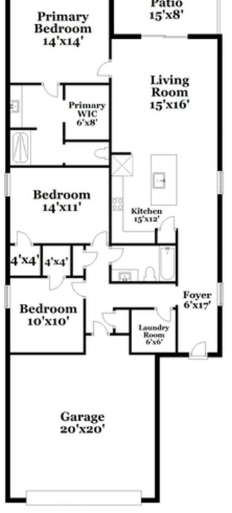 Floor plan for 3 beds, 2 baths, 1458 sqft